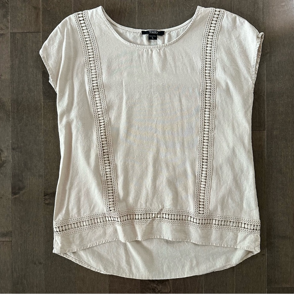 Toxik3 Linen Blend Cottagecore Lagenlook Dainty Eyelet Boho Beachy Tan L